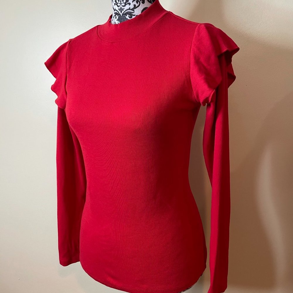 Crown & Ivy™ Ruffled Shoulder Ribbed Turtleneck - Picture 2 of 2